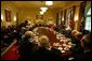 President George W. Bush hosts a bipartisan meeting with Members of the House and Senate in the Cabinet Room Wednesday, Sept. 8, 2004.  White House photo by Tina Hager