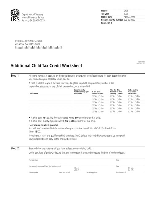 Image of a printed IRS CP08 Notice