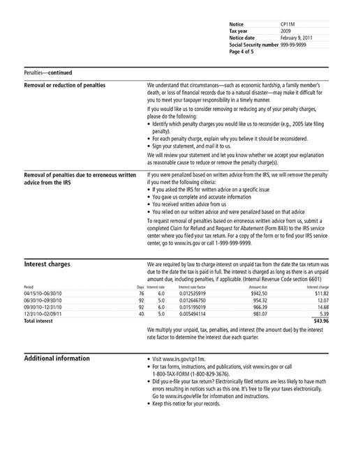 Image of page 4 of a printed IRS CP11M Notice