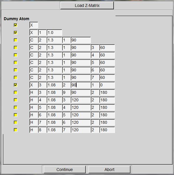 Z-matrix RB input window