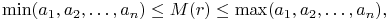 \min(a_{1},a_{2},\dots,a_{n})\leq M(r)\leq\max(a_{1},a_{2},\dots,a_{n}),