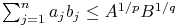 \sum^{n}_{{j=1}}a_{j}b_{j}\leq A^{{1/p}}B^{{1/q}}