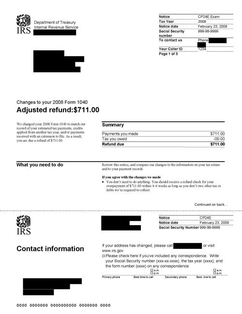 Image of page 1 of a printed IRS CP24E Notice