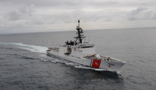 Coast Guard Cutter Bertholf prepares to meet with two Navy vessels in the Gulf of Alaska. Bertholf participated in Operation Northern Edge, Alaska’s largest joint military training exercise. U.S. Coast Guard photo by Petty Officer 3rd Class Charly Hengen. 