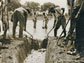 Worker men in the southern U.S. in the 1920s dig a drainage ditch to control mosquitoes.