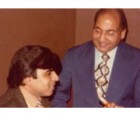 VOA broadcaster, Subhash Vohra (L) interviews the legendary Mohammad Rafi (R) before his 1977 performance at the Royal Albert Hall.