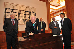 Congressman Joe Crowley signs the guest book at the Blue House in Seoul