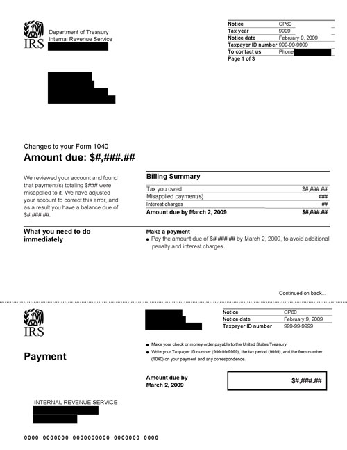 Image of page 1 of a printed IRS CP60 Notice