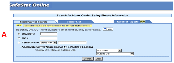 Search for motor carrier safety fitness information.