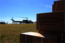 Marine Corps UH-1N Hueys with the 26th Marine Expeditionary Unit deliver meals-ready-to-eat to Staten Island, N.Y., Nov. 4. The Navy-Marine Corps team is well-equipped to respond to national disasters when required, through the coordination of U.S. Northern Command. While the military plays an important role in disaster response, all our efforts are in support of FEMA first and foremost, who coordinate closely with state and local officials.