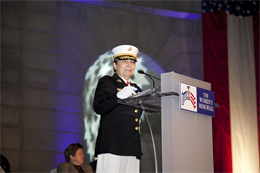 Maj. Gen. Angela Salinas, director of Manpower Management Division, Manpower and Reserve Affairs, gives the keynote address at the Women In Military Service For America Memorial at Arlington National Cemetery Oct. 20, 2012, during a Service of Remembrance that highlighted the152 service women killed in the Global War on Terrorism. 