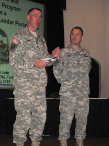 BG Gary Cheek and COL Brian Lein, FORSCOM, discuss the importance of caring for Medically Not Ready Soldiers with WTC staff and cadre.