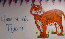 Painting of tiger in school entryway