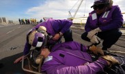 Photo: Sailors conduct medical training during a flight deck fire drill aboard the Nimitz-class aircraft carrier USS Carl Vinson (CVN 70) in Coronado, Calif., Jan, 22 2013. U.S. Navy photo by Mass Communication Specialist 3rd Giovanni Squadrito