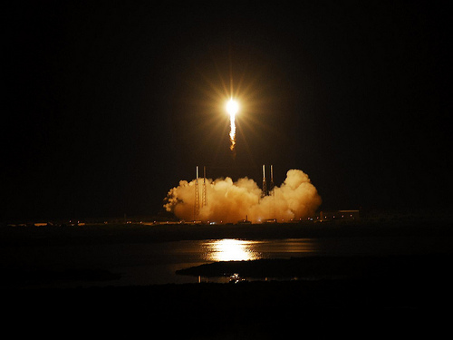 Falcon 9 soars into space. Click through fo image source.