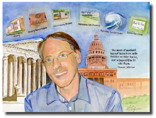 Robert Doggett, attorney with Texas RioGrande Legal Aid and Houser Award recipient, as portrayed by artist Pat Bailey. Picture courtesy Texas Low Income Housing Information Service.