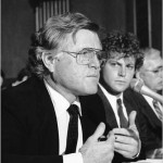 Senator Ted Kennedy addresses a Senate committee on refugee policy in 1985.