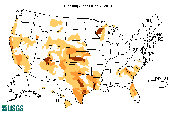 below normal 7-day average streamflow condition map