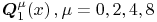 \mathop{\boldsymbol{Q}^{{\mu}}_{{1}}\/}\nolimits\!\left(x\right),\mu=0,2,4,8