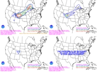 Day 2 probability of snow greater than or equal to 4, 8, and 12 inches and freezing rain greater than or equal to .25 inch