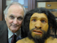 Alan Alda with a model Neanderthal