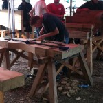 Student works on cannon carriage