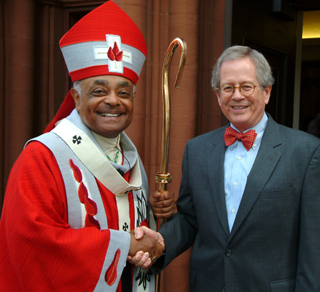 LSC Board Chairman Frank B. Strickland (right) shakes hands with Archbishop Wilton D. Gregory, head of Atlanta's archdiocese, following Red Mass. Picture courtesy St. Thomas More Society of Atlanta.