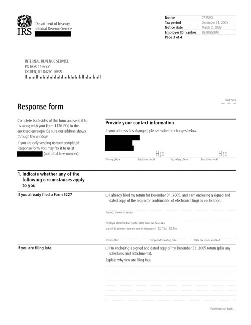 Image of page 3 of a printed IRS CP259G Notice