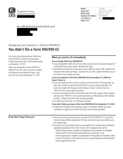 Image of page 1 of a printed IRS CP259H Notice