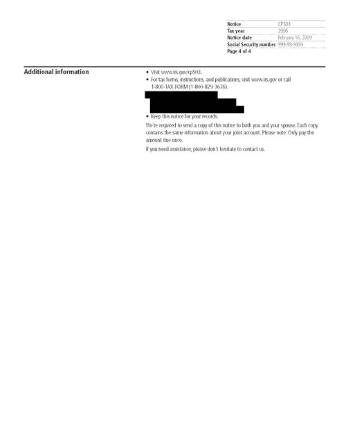 Image of page 4 of a printed IRS CP503 Notice