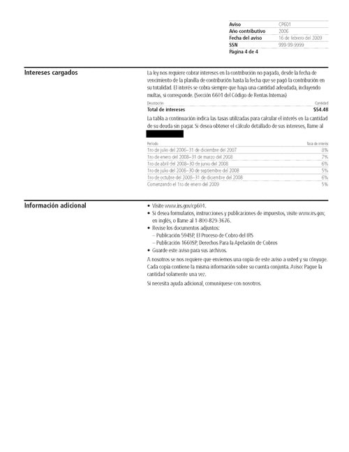 Image of page 4 of a printed IRS CP601 Notice
