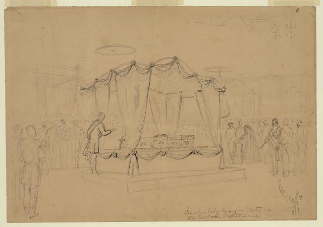 Lincoln's body lying in state in the East room White house