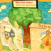 Drawing of a neigborhood with a school