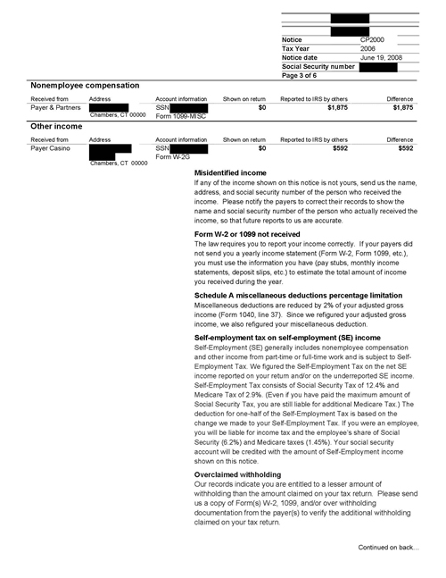 Image of page 4 of a printed IRS CP2000 Notice