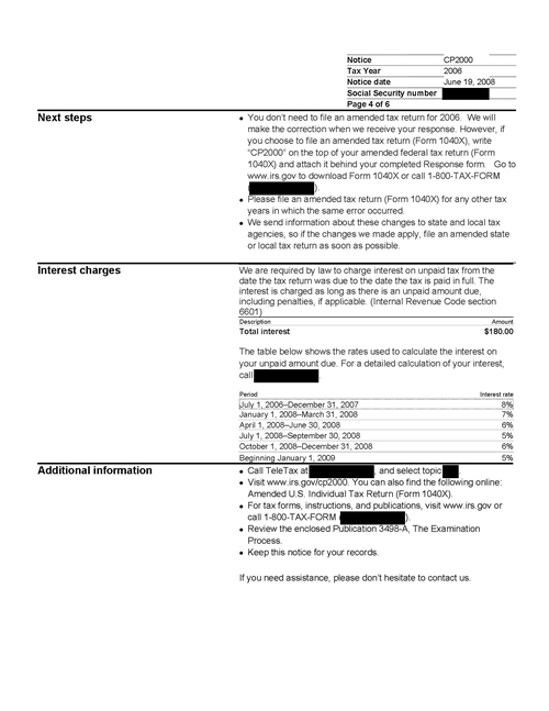 Image of page 5 of a printed IRS CP2000 Notice
