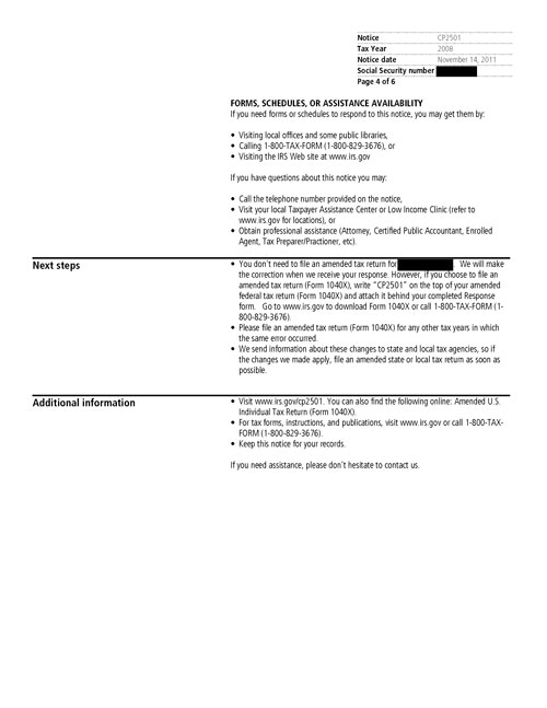 Image of page 4 of a printed IRS CP2057 Notice