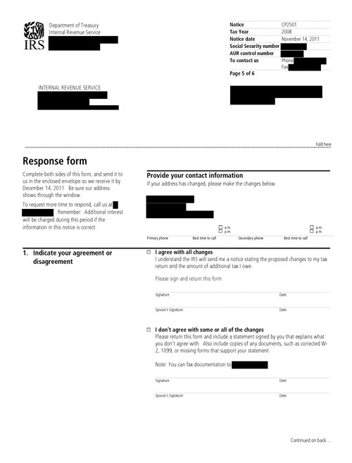 Image of page 5 of a printed IRS CP2057 Notice