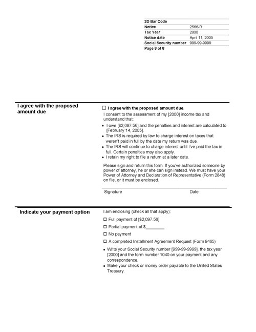 Image of page 8 of a printed IRS CP2566R Notice