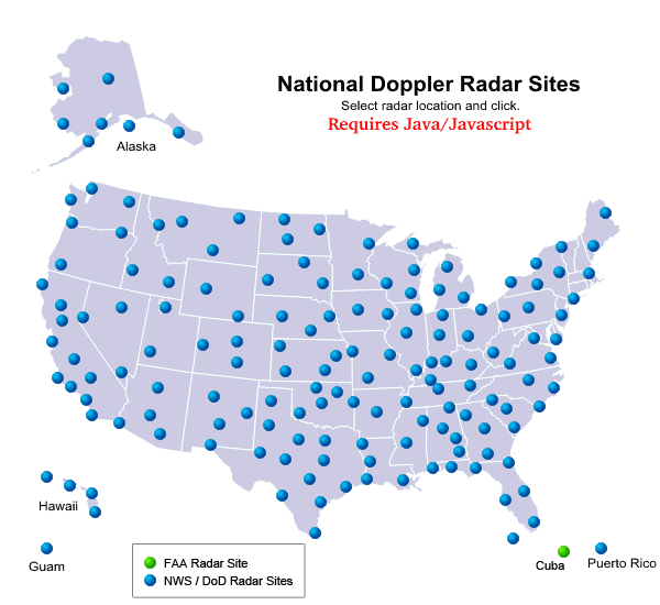 Locations of NWS Doppler radars