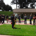 A representative from Leica geosystems demonstrates their Scanstation C10 laser scanner during the 3D Digital Documentation Summit held at the Presidio of San Francisco, CA.