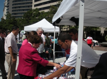 Dr. Blank seen filling tote bags 