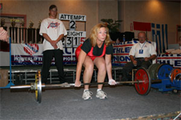 Diane Durden attempts a deadlift during the 2005 Amateur Athletic Union World Bench, Deadlift and Pushpull Championships Dec. 3 at the River Palms Resort Casino in Laughlin, Nev. The world championship marked the teams? final competition of the year for the six-member-team in its first year of existence.