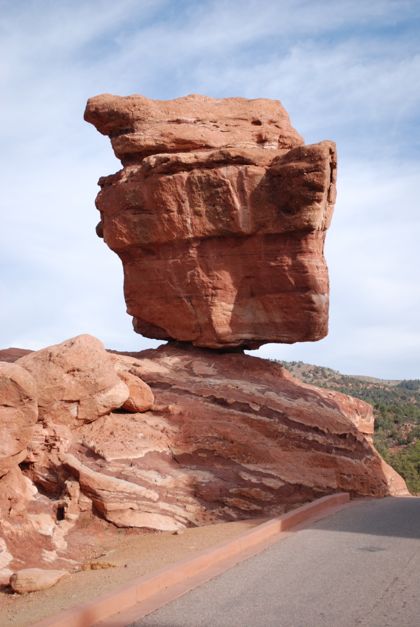 Balance Rock in Garden of the Gods, Colorado Springs.  The rock is not reinforced. Click through for image source.