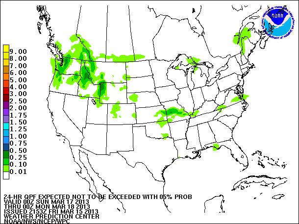 24-Hour 5th
                     Percentile QPF valid 00Z March 18, 2013