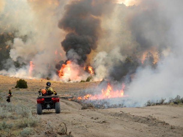 Droughts have taken a toll on many parts of the United States.  As a result, a number of wildfires, mostly in the western U.S. have broken out. According to the NOAA, as of August 8, 2012 wildfires have consumed over 4,088,349 acres of land. Here firefighters continue burnout operations on the Sawmill Canyon Fire in Wyoming. (Photo: U.S. Forest Service)