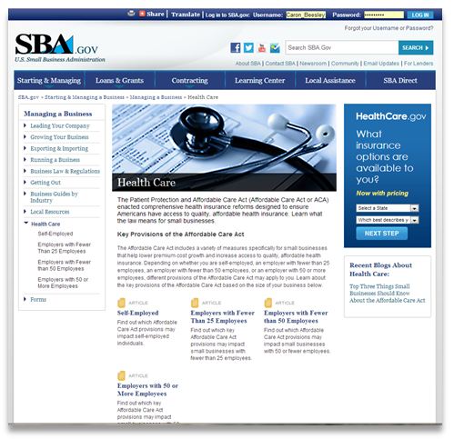 SBA Health Care Web Page