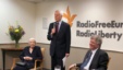 RFE/RL President Kevin Klose, flanked by Russian human rights leader Lyudmila Alekseyeva (left) and journalist and author David Satter (right) at a Washington, D.C., reception to mark the 60th anniversary of Radio Liberty's first broadcast to Russia on March 1, 1953.