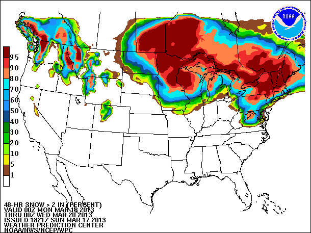 48-Hour Probability of Snow valid 00Z March 20, 2013