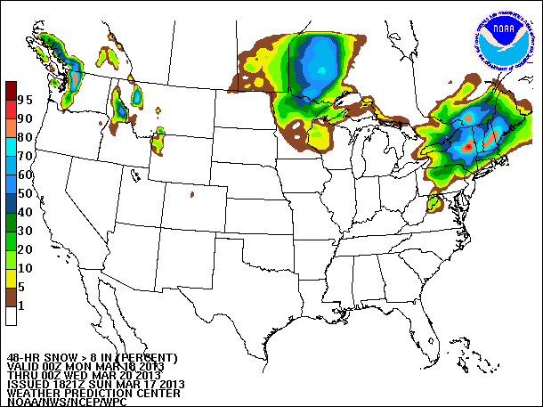 48-Hour Probability of Snow valid 00Z March 20, 2013