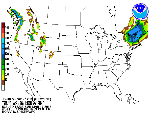 48-Hour Probability of Snow valid 00Z March 21, 2013